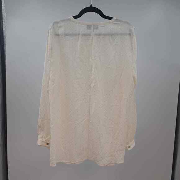 Lane Bryant Blouse Top Plus 16 Gold Sparkle Dot Keyhole Neck Long Sleeve Ivory - Picture 6 of 8